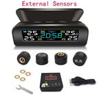 Solar Power TPMS Car Tire Pressure Monitoring System Alarm Tyre Air Pressure Meter Gauge Temperature Warning With 4 Sensors