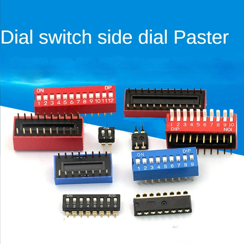 5PCS Dial Switches Toggle Side Dial Flat Dial Coding Patch 2P 4 5 6 8 9 10 Bit 2.54mm Red Blue Black