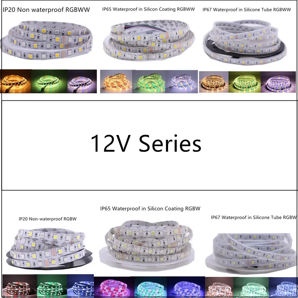 5M 5050 SMD LED Strip RGB RGBW (RGB + White) RGBWW (RGB+Warm White) RGBCCT Flexible LED String Light 5M/ 300 LEDs 12V 24V Home