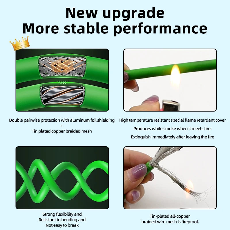 1-100M CAT6a Industrial Ethernet Cable High Flex Pure Copper Gold Plated 26AWG RJ45 Modified PVC Double Shielded Custom Length