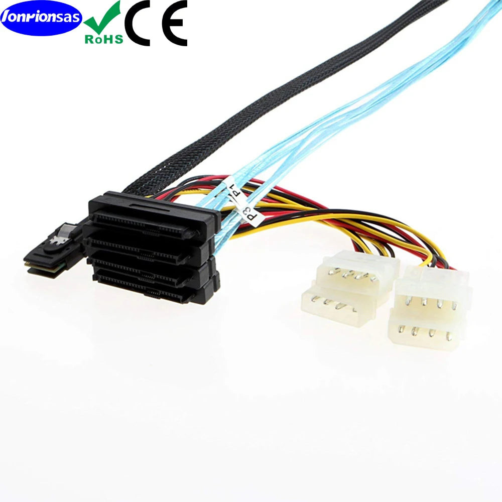 LONRIONSAS#Mini SAS SFF-8087 to SFF-8482 with 4X Molex Power Connectors for Raid Controller to Hard Drive Cable