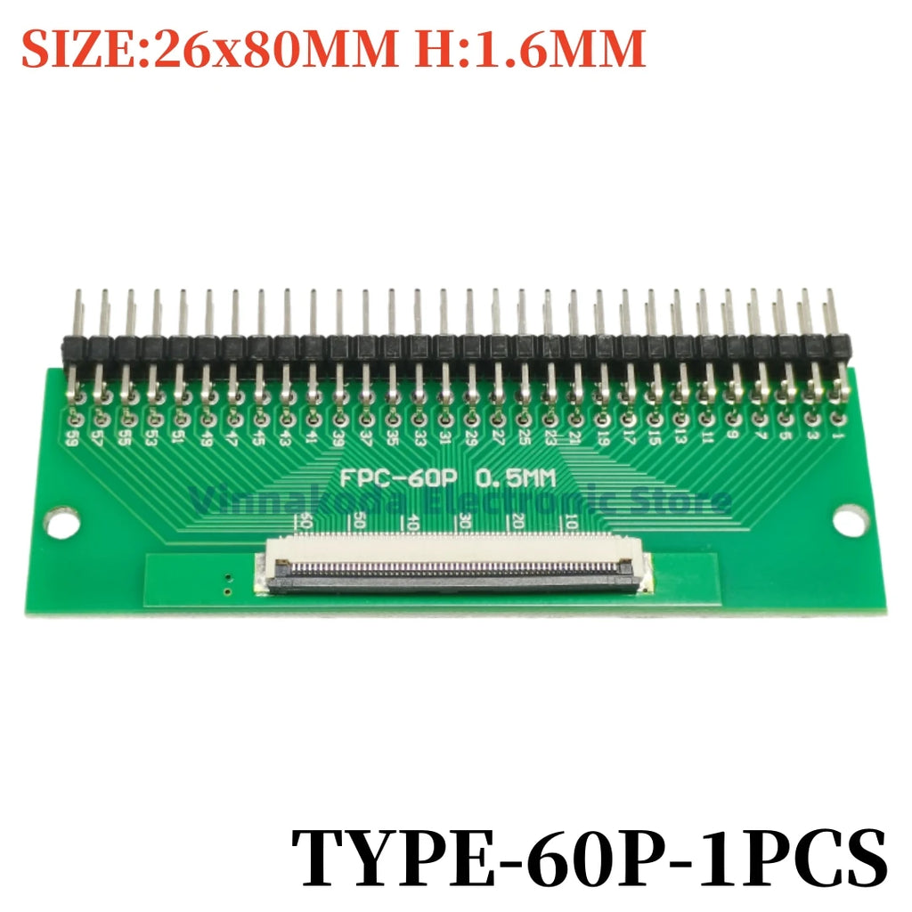 1PCS FFC/FPC Conversion Board 0.5mm Pitch Connector 2.54MM Double Row Bending Pins 4/10/12/14/15/16/18/22/24/26/30/34/40/50/60P