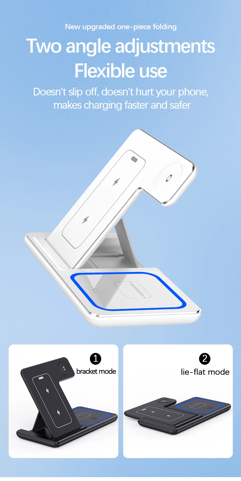 LED Fast Wireless Charger Stand 3 in 1 Foldable Charging Station For iPhone 17 16 15 14 13 12 Apple Watch 9 8 7 6 5 Airpods Pro