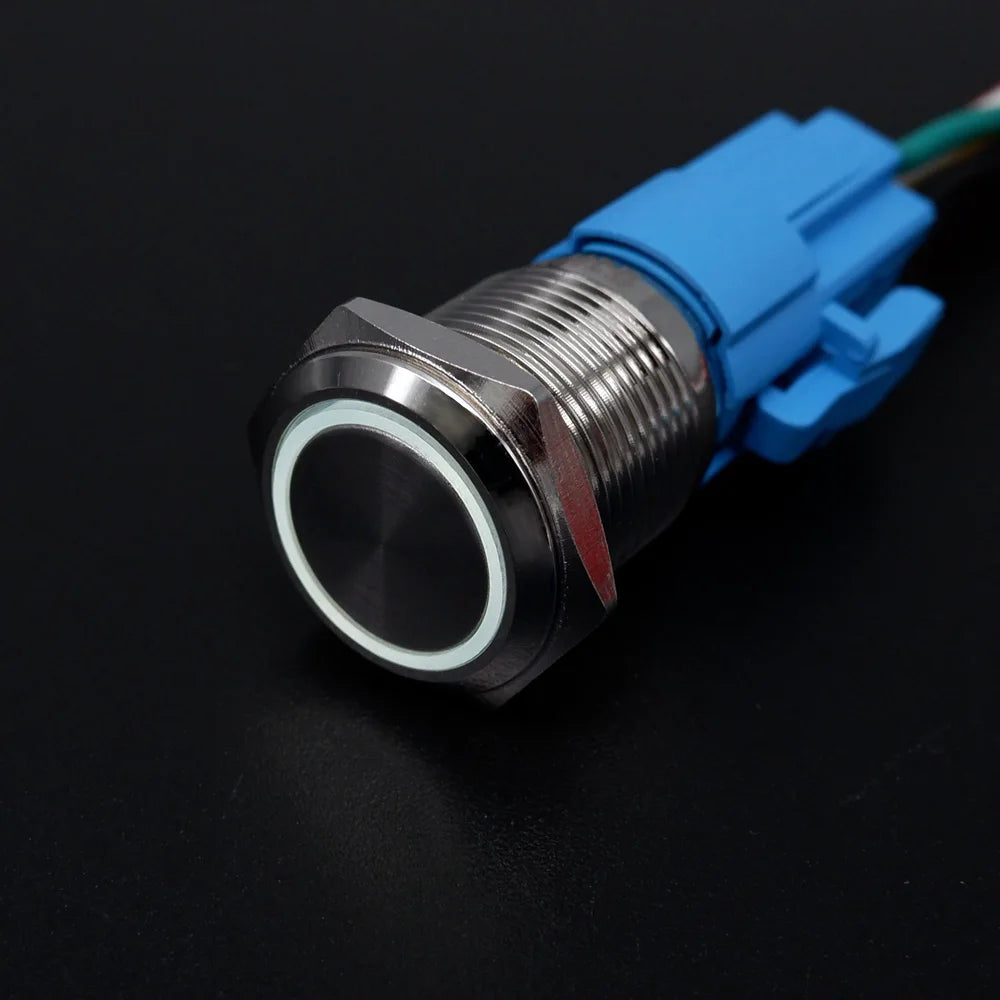 16/19/22mm Metal Push Button On Off Switch LED Light Momentary Latching Waterproof Flat Circular Button Silver Black 6v 12v 220v