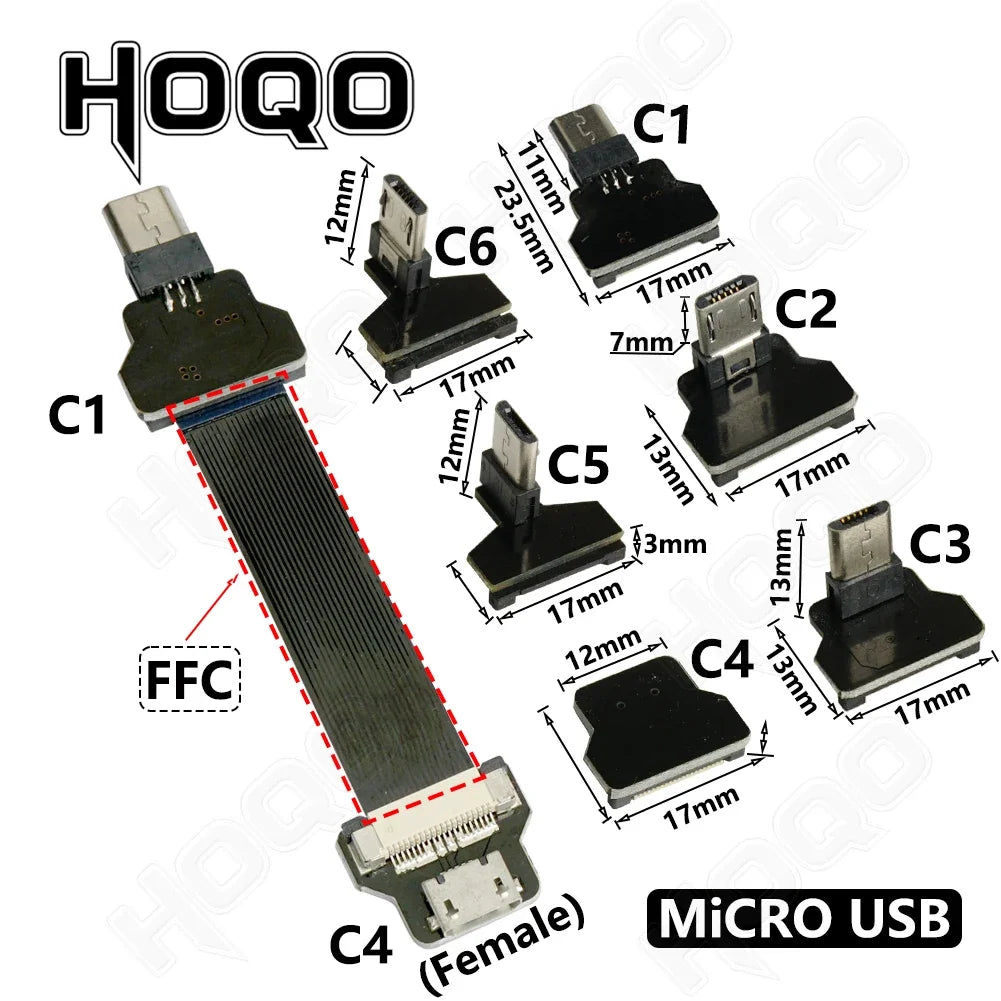 FFC Mini Micro USB Extension Type-C Ribbon Cable 90 FPV Slim Flat Soft Flexible FPC Charge FPV Brushless Handheld Gimbal Monitor