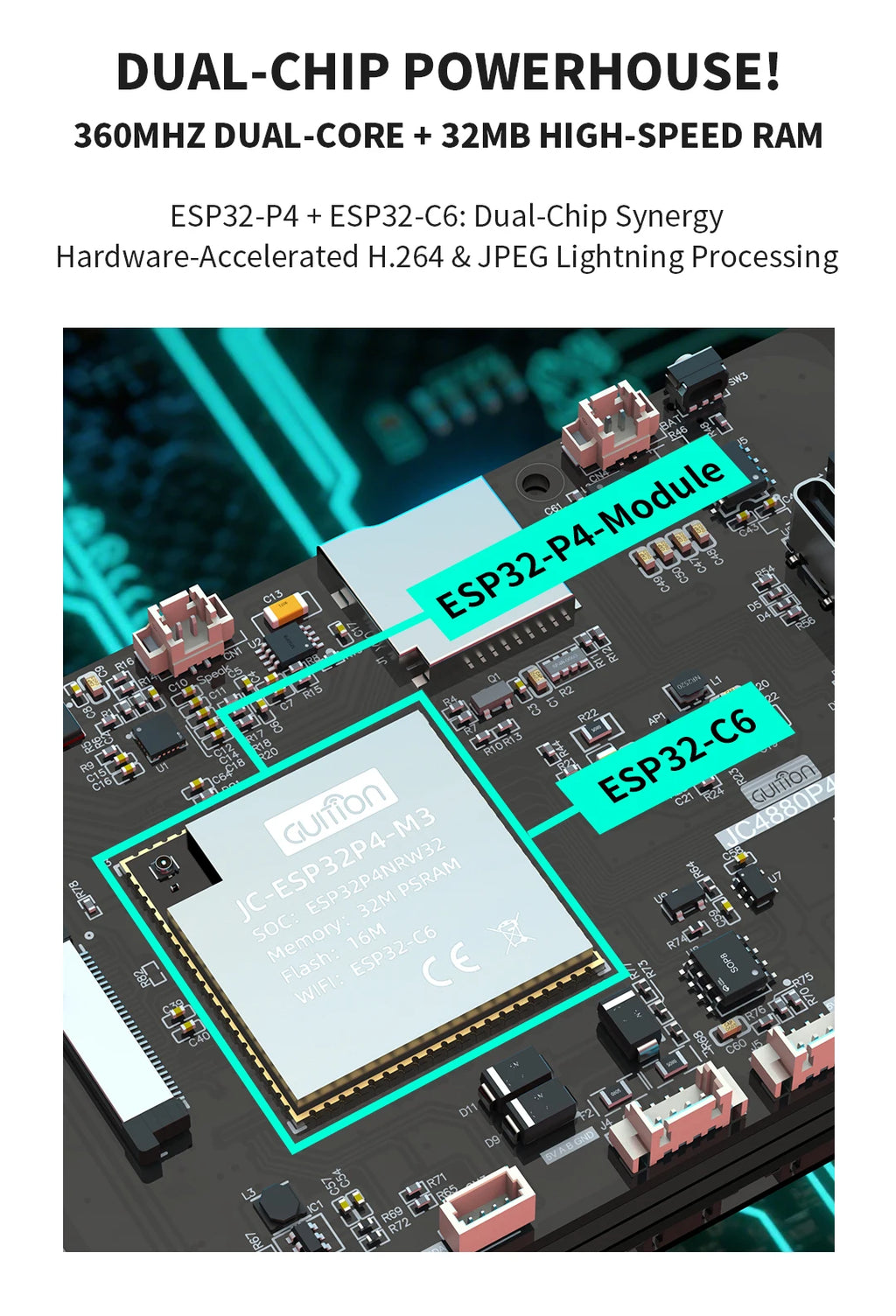 4.3-inch 480 * 800 IPS capacitive touch ESP32P4 development board ESP32-C6 development board with shell and camera