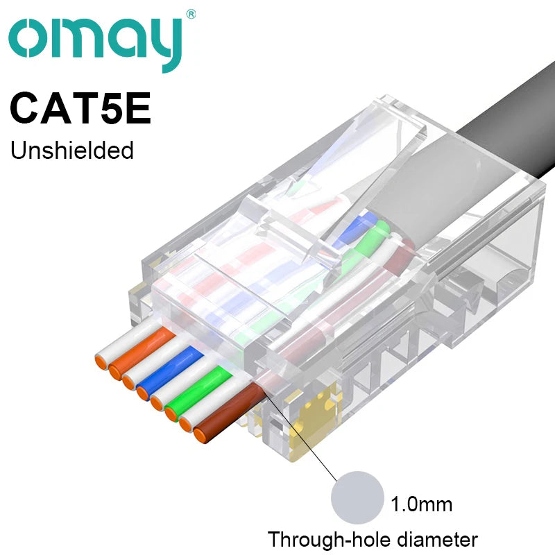 CAT6 CAT7 CAT5E RJ45 Connectors Pass Through Modular Plug Network UTP 3/50μ Gold-Plated 8P8C Crimp End for Ethernet Cable