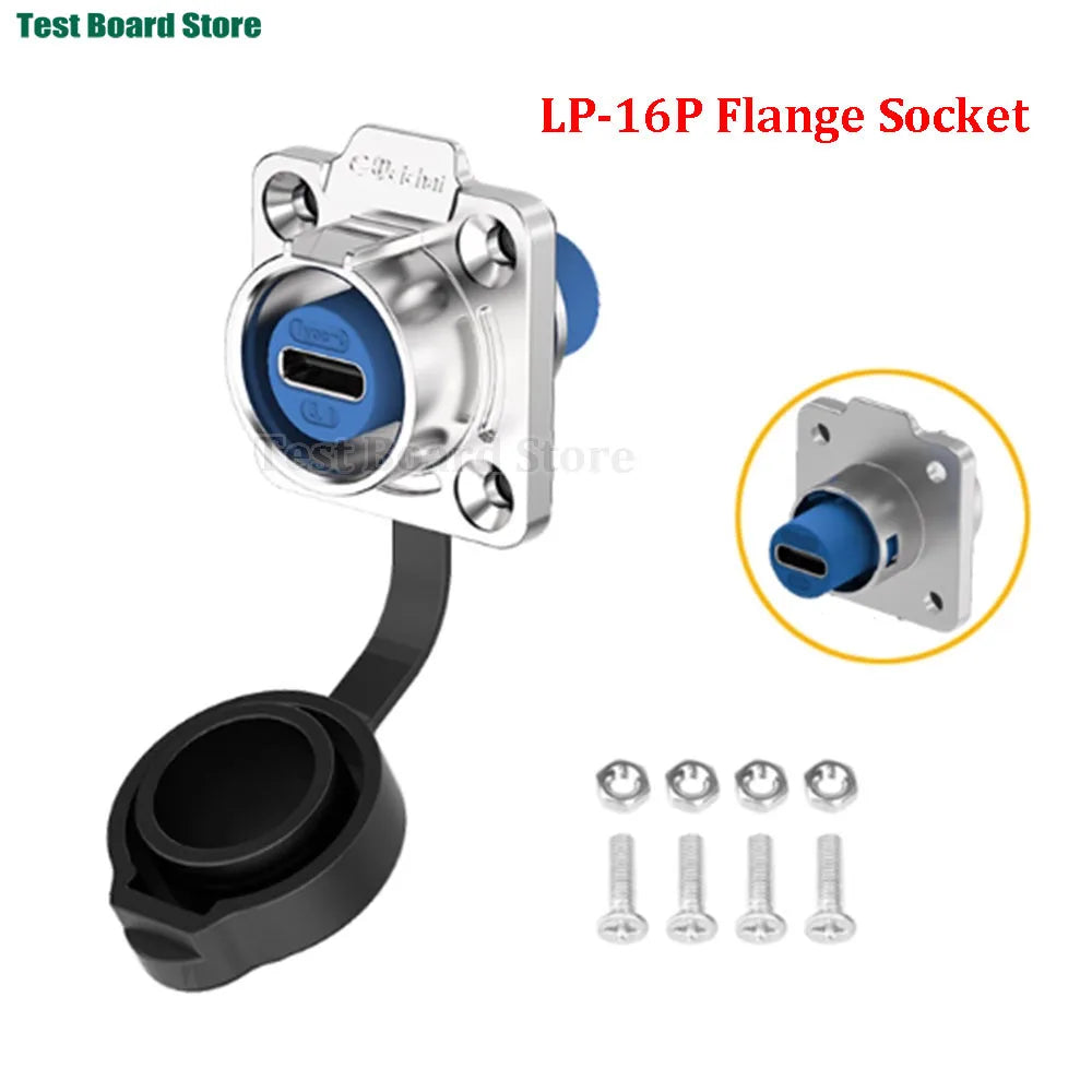 EW-LP16 Type-C Aviation USB 3.1 5A Female Socket Rear Nut Locking Jack Panel Mount Connector Waterproof Fast Charging Data Wire