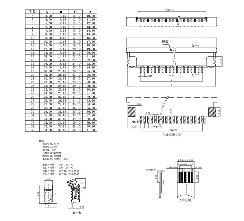 10PCS 1.0mm Upper / Lower Contact 4Pin - 30Pin FPC FFC Flat Cable Connector Socket 4P 5P 6P 7P 8P 9P 10P 12P 14P 16P 20P 28P 30P