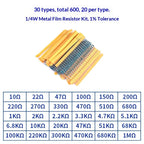 1% 5%  Metal Film Resistor Assortment Kit 1/4W 1/2W 1W 2W 3W 5W Through Hole 30/41/130 Values Electronic Components 300 600 2600