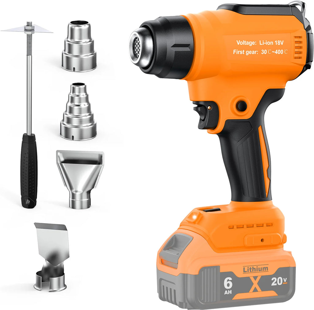 Portable Cordless Heat Gun For DEWALT 18V Battery Electric Handheld Hot Air Gun Shrink Wraping With Nozzles For Industrial Home