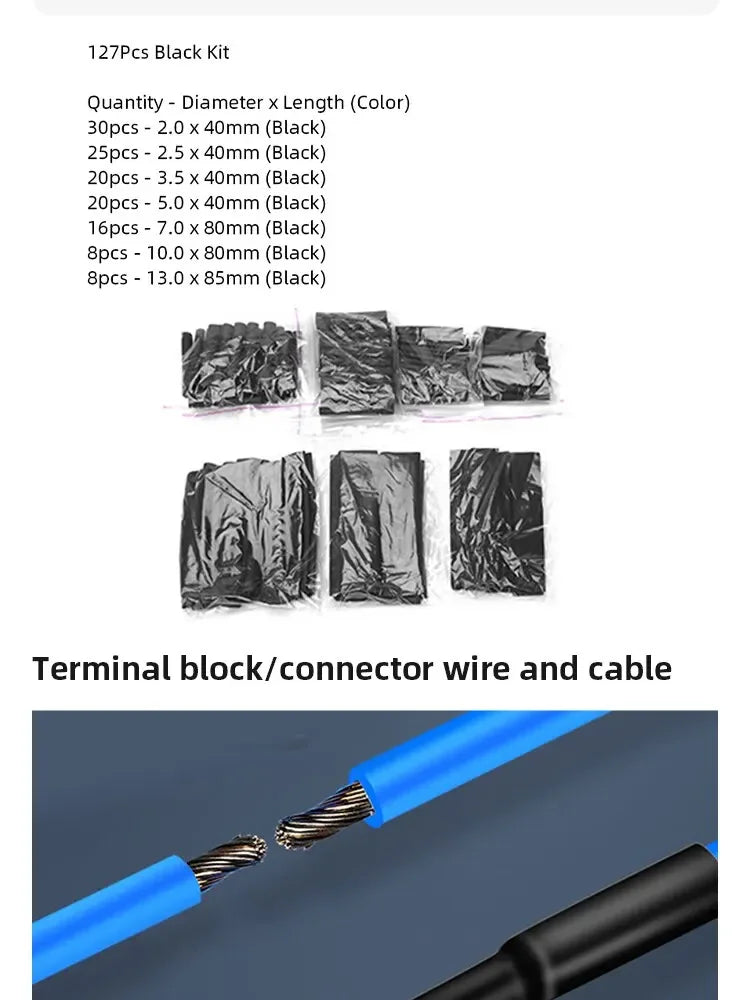 127/328/580pcs Heat Shrink Tubing Wrapping kit 2:1 Shrinkable Wire Shrinking Wrap Tubing Wire Connect Cover Protection Sleeving