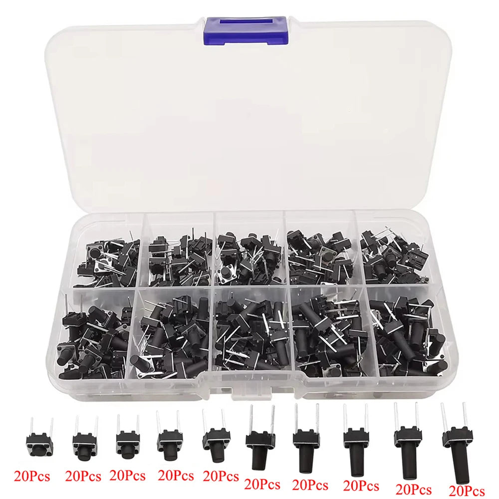 1Box 6x6mm 12x12mm Tactile Tact Push Button Mini Micro Switch Kit PCB Momentary Self-reset Switches DIP 2Pin 4Pin ON/OFF
