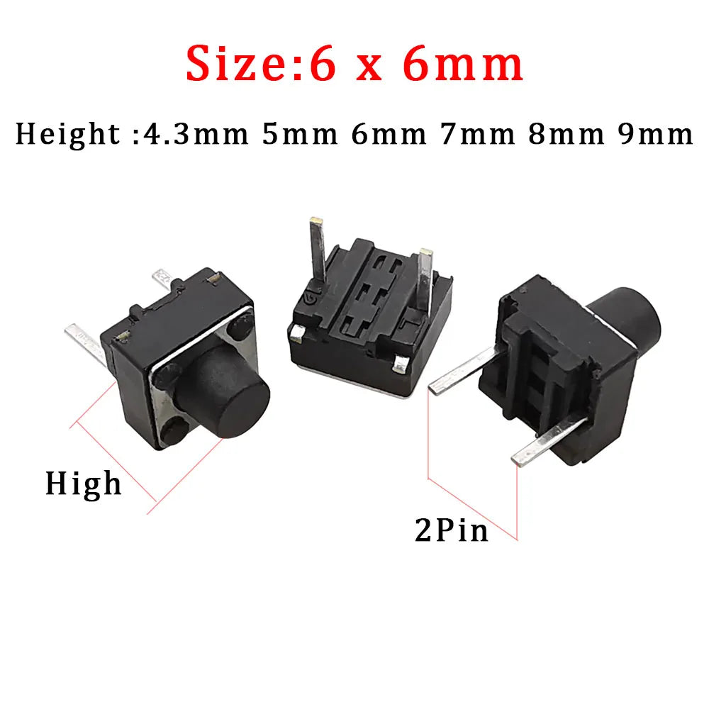 20/50/100 Pcs Micro Tactile Switch Momentary Tact DIP Switch 2 Pin 6 X 6 mm Micro Touch Push Button Switch High 5 mm 6 mm 7 mm 8