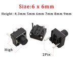 20/50/100 Pcs Micro Tactile Switch Momentary Tact DIP Switch 2 Pin 6 X 6 mm Micro Touch Push Button Switch High 5 mm 6 mm 7 mm 8