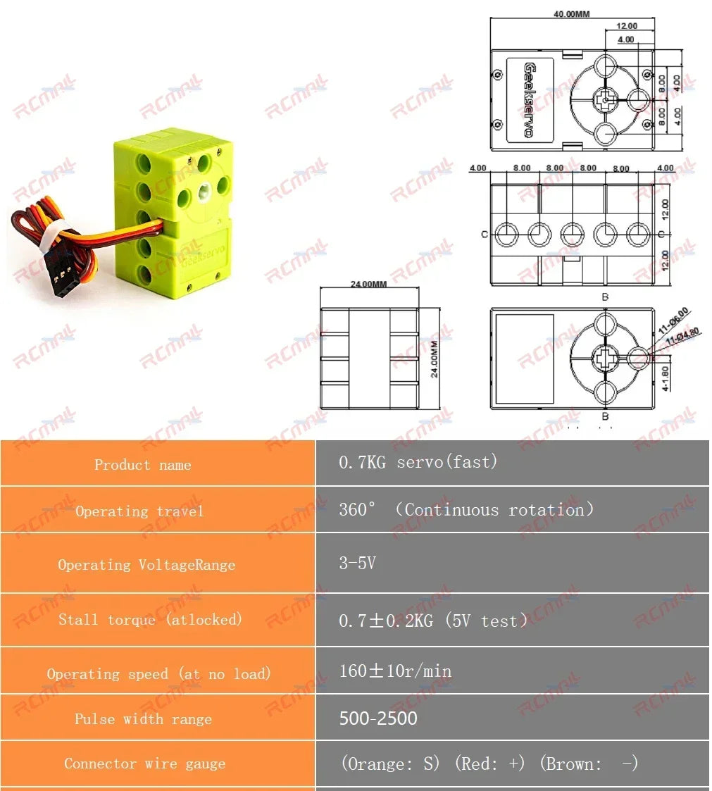 Geekservo 0.7KG/2KG Programmable Servo 360 Degree Dual-shaft Building Blocks Motor for Micro:bit compatible with Legoeds Bricks