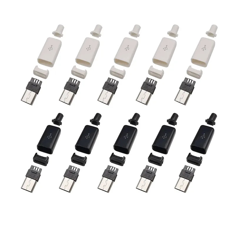 10Pcs Micro USB 5 Pin Soldering Type Male Plug Connector 5P MicroUSB Tail Charging Socket DIY Repair Plugs 4 in 1 Black White