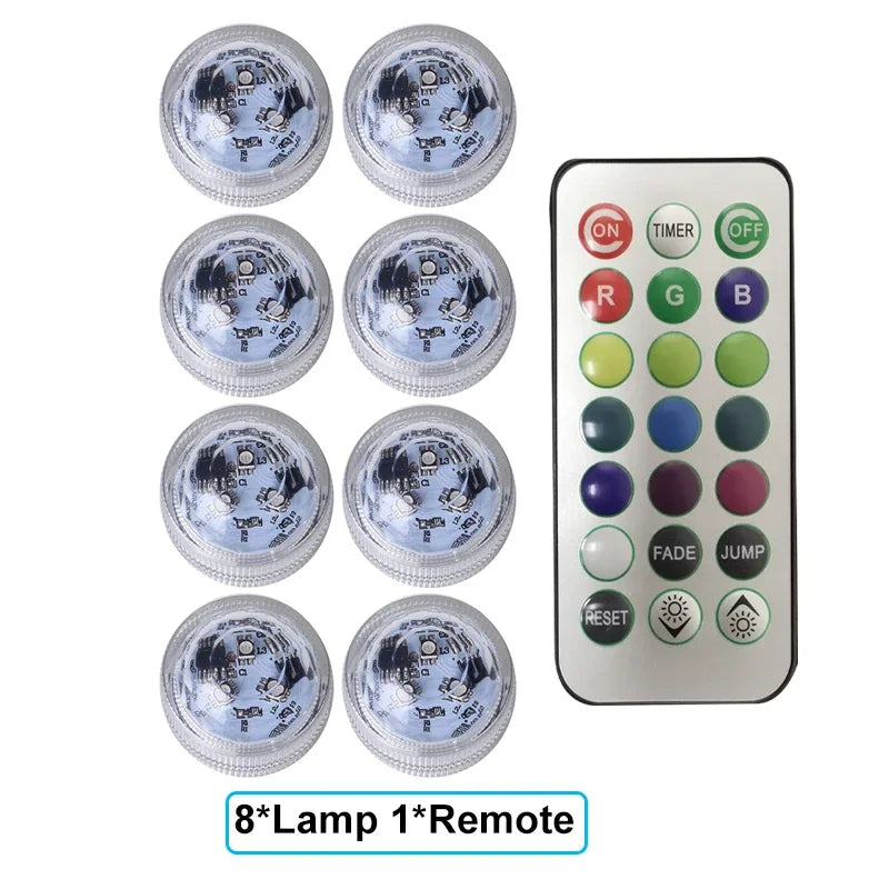 RGB Submersible Lights Remote Control Underwater Led Light Battery Operated Night Lamp For Halloween Vase Wedding Party Decor