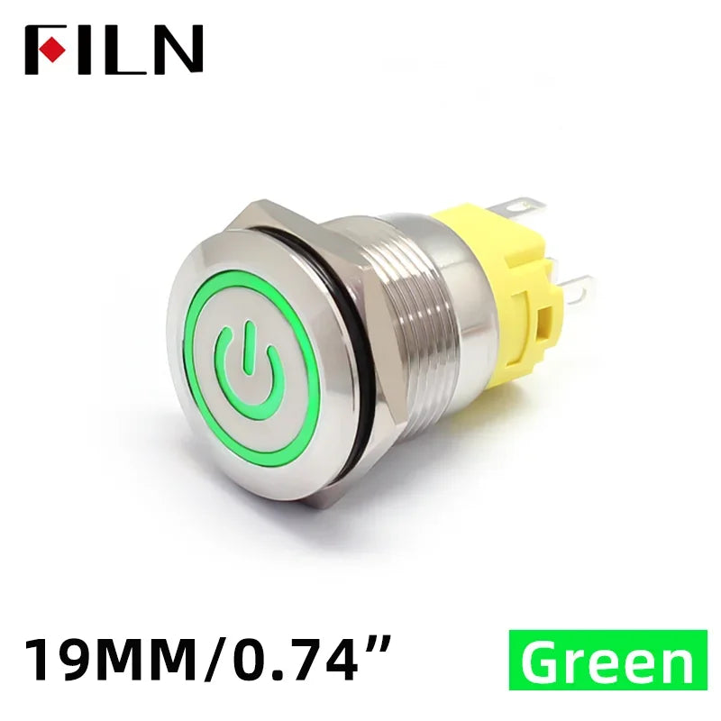 FILN 16mm 19mm 22mm Stainless Steel Waterproof LED Indicator Metal Push Button  Switch Power Symbol   Start Stop Power on Off