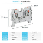 10Pcs PT2.5 DIN Rail Terminal Block Push-in Connector 2.5mm² Cable Screwless Plug Electrical Wire Connect NS35 PT 2.5