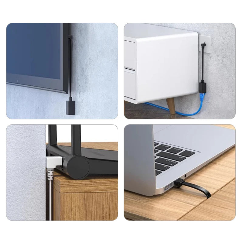 【Ultra 10G RJ45 Male To Female Adapter Cord 90 Degree Flat Ultra Right/Left Angle Elbow Network Wire CAT7 Extension Cable】