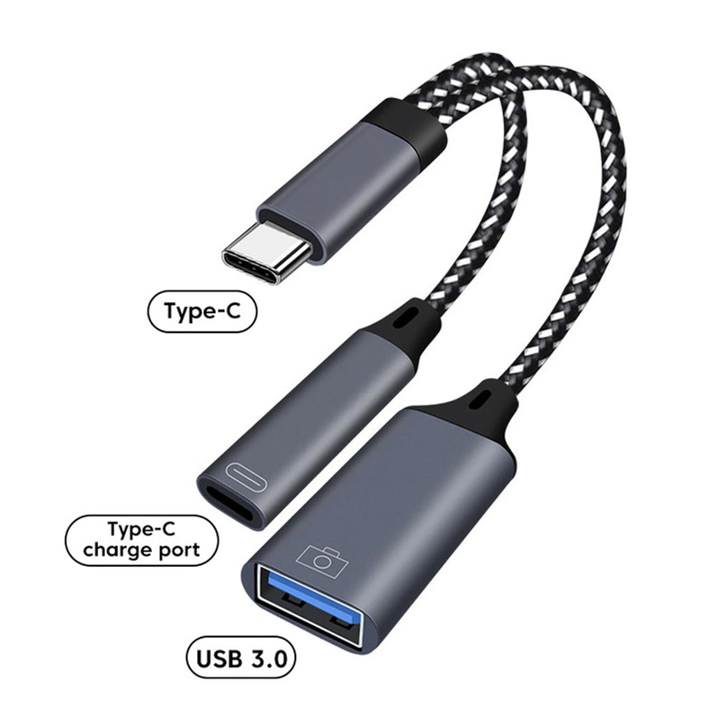 2 In 1 USB C OTG Cable Converter Type C to USB 3.1 PD Fast Charger Port With USB Female Splitter Adapter For iPad Tablet Laptops