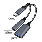 2 In 1 USB C OTG Cable Converter Type C to USB 3.1 PD Fast Charger Port With USB Female Splitter Adapter For iPad Tablet Laptops
