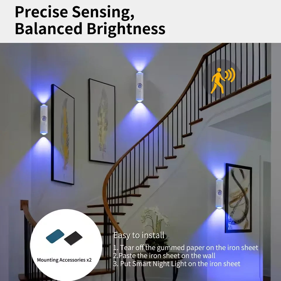 LED Night Light with Motion Sensor RGB Gradient Ambient Light Dimmable Magnetic Stair Lamp for Entryway Bedside Desk Wardrobe