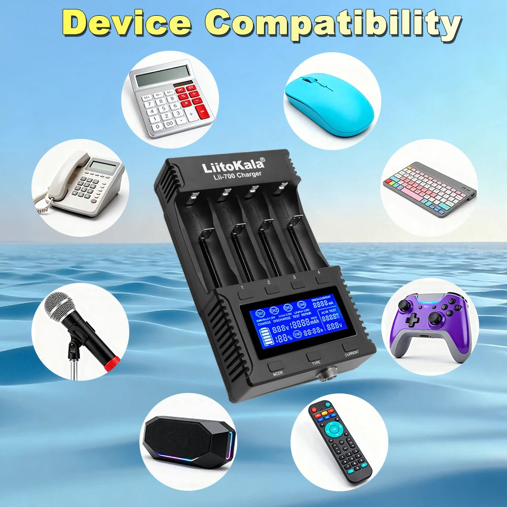 LiitoKala Lii-700 Universal 18650 AA AAA Charger, QC 12V 5A Fast Charge, Overcharge & Reverse Protection, 0V Battery Activation