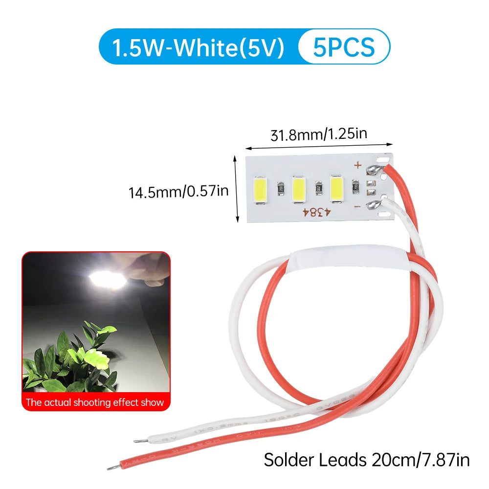 5pcs High Brightness 1.5W 5V LED 5730 SMD Color Lamp Bead Light Board Bulb With Line Red Yellow Green Blue Warm White Light