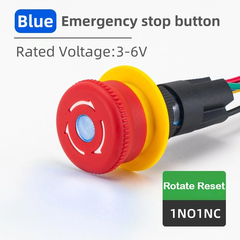 16MM Red Illuminated Rotary Emergency Stop Button Switch Wired with Light 1NO1NC Rotate Reset Welding Pin Knob Plastic Switches
