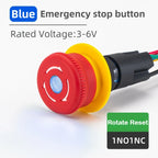 16MM Red Illuminated Rotary Emergency Stop Button Switch Wired with Light 1NO1NC Rotate Reset Welding Pin Knob Plastic Switches