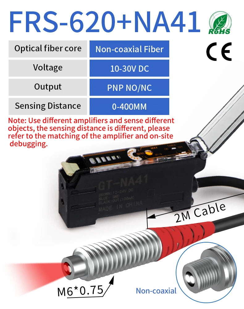 GTRIC Fiber Optic Sensor Amplifier,10-30V DC 3-wire PNP NO/NC NA41 ,Coaxial Non-coaxial Diffusion Optical,Photoelectric Sensor