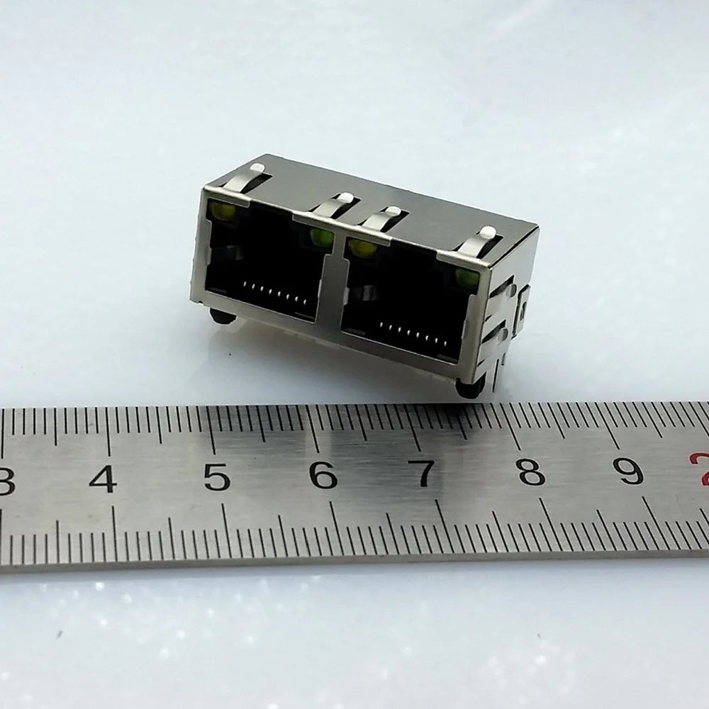 RJ45 Connector Double RJ45 Socket PCB Mounting Network Adapter For Ethernet Network Data Transfer with Lamp