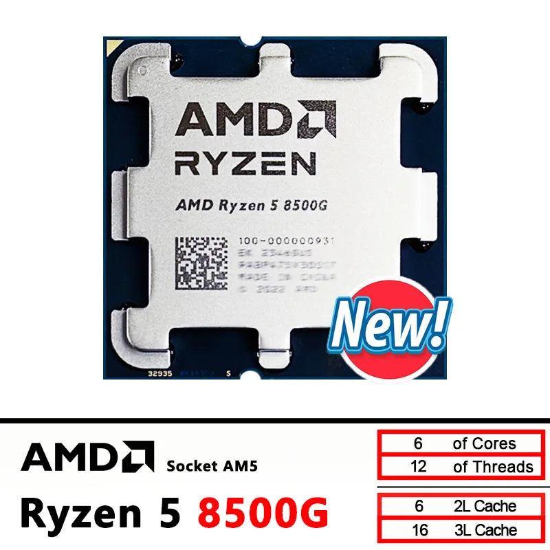 8500G AMD Ryzen 5 R5 8500G CPU Series 6-Core 3.8 GHz Socket AM5 65W AMD Radeon 760M Processor - 100-000000931 New but no fan