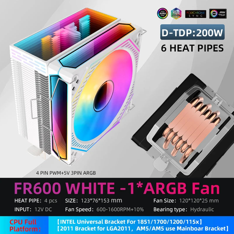 Metalfish CPU Air Cooler 4 6 Heat Pipe PC Radiator Cooling ARGB PWM 12cm Fan For 1851/1700/1200/115X/AM5/AM4/2011/X79/X99