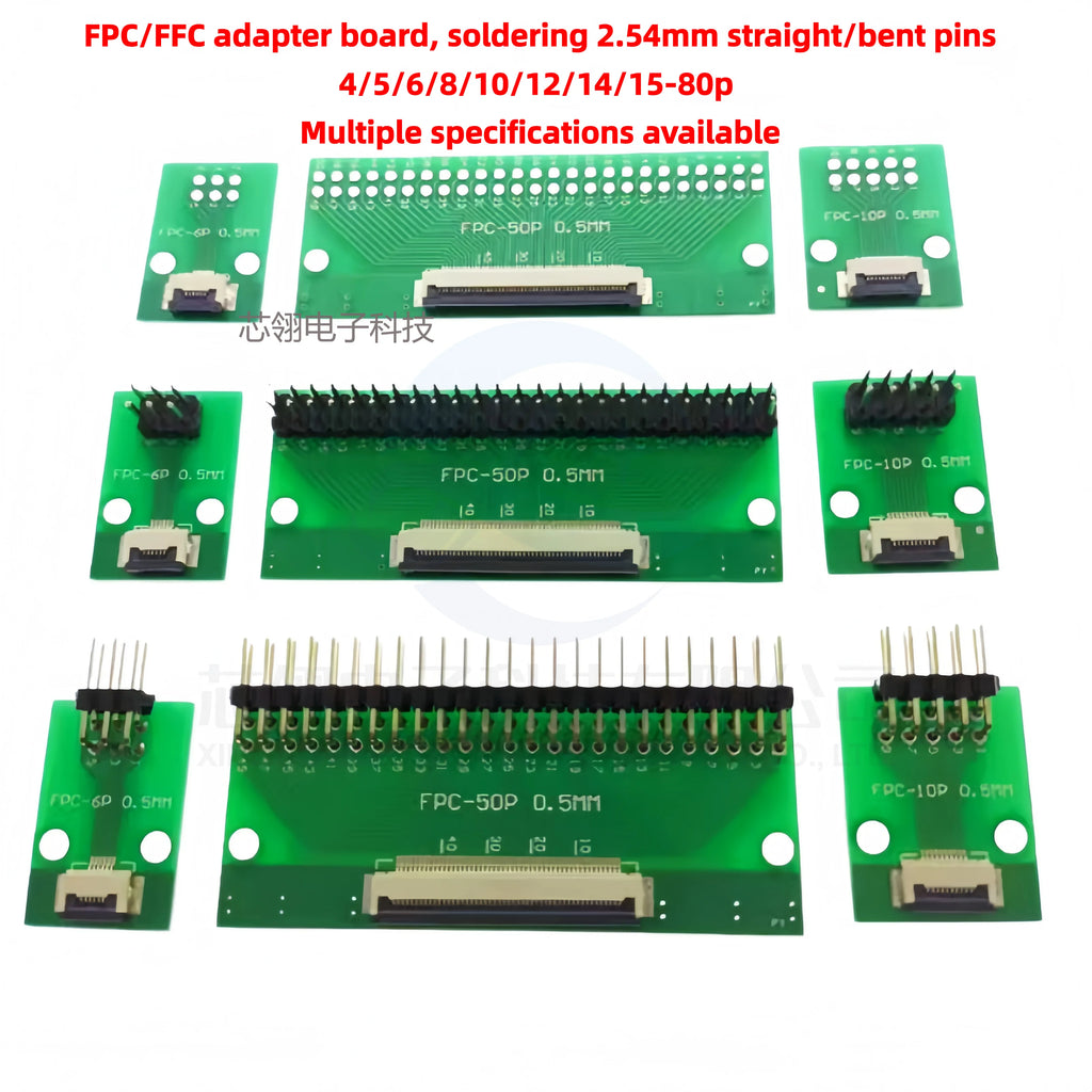 FFC/FPC Adapter Board 0.5/1.0mm To Straight/bent 2.54 Pin Header  4/6/12/24/40-80P Flex Cable Adapter