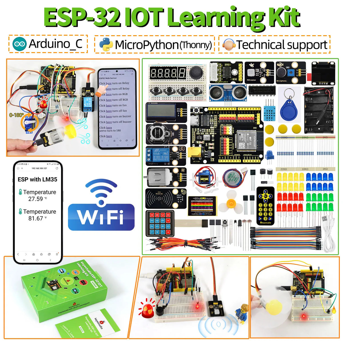 Keyestudio IOT ESP32 Learning Kit For Arduino ESP32 All-in-One Learning +134 Projects Support MicroPython&Arduino C Programming