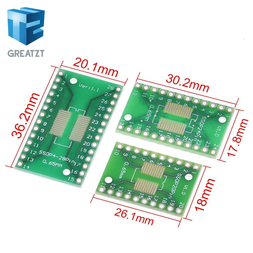 GREATZT 35pcs=7value*5pcs PCB Board Kit SMD Turn To DIP SOP MSOP SSOP TSSOP SOT23 8 10 14 16 20 24 28 SMT To DIP