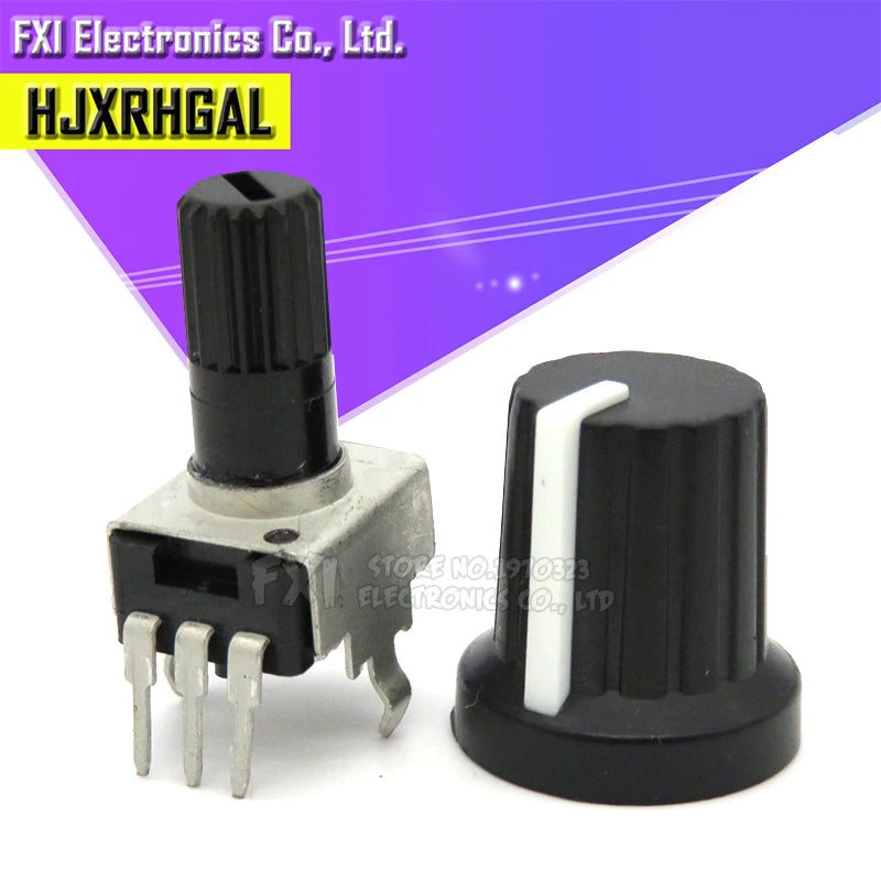 5 Sets RV09 Vertical 1K 10K 20K 50K 100K 500K Ohm Adjustable Resistor 9 Type 3pin Seal Potentiometer for Arduino with knob cap