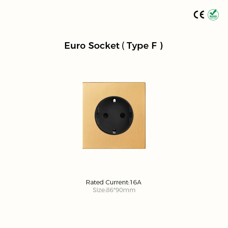 Avoir Metal Panel Toggle Switch 2 Way Gold Copper Lever Wall Power Socket European Plug Usb Type C Charging Port Lighting Dimmer