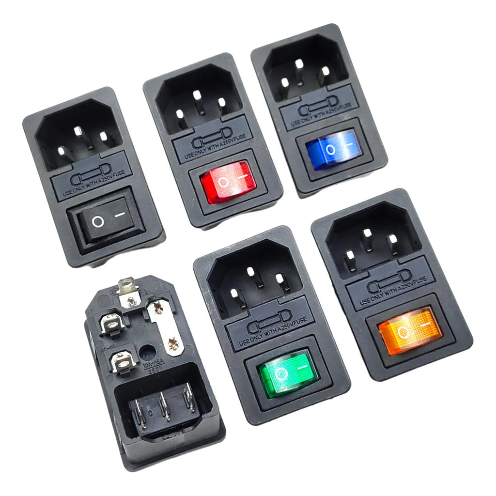 AC Power Cord Socket With Rocker Switch Rocker Switch Fuse Holder, 250V/AC 10A Connector Plugss Connector 3 Pin IEC320 C14