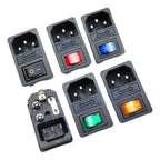 AC Power Cord Socket With Rocker Switch Rocker Switch Fuse Holder, 250V/AC 10A Connector Plugss Connector 3 Pin IEC320 C14