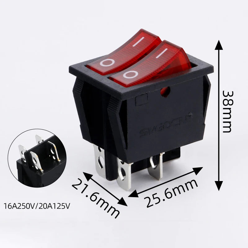 50PCS/LOT Factory Supply KCD2 Mini Rocker Toggle Switch Dual Push Button ON-OFF Plastic Rocker Switch with LED Light 16A250VAC