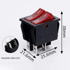 50PCS/LOT Factory Supply KCD2 Mini Rocker Toggle Switch Dual Push Button ON-OFF Plastic Rocker Switch with LED Light 16A250VAC