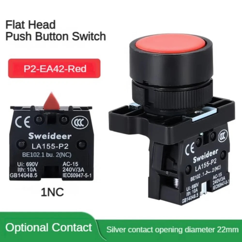 22mm Push Button Switch Momentary Reset ON OFF 12V/220V/48V/24V Black NC NO Power Button for Electrical Industrial Panelboard