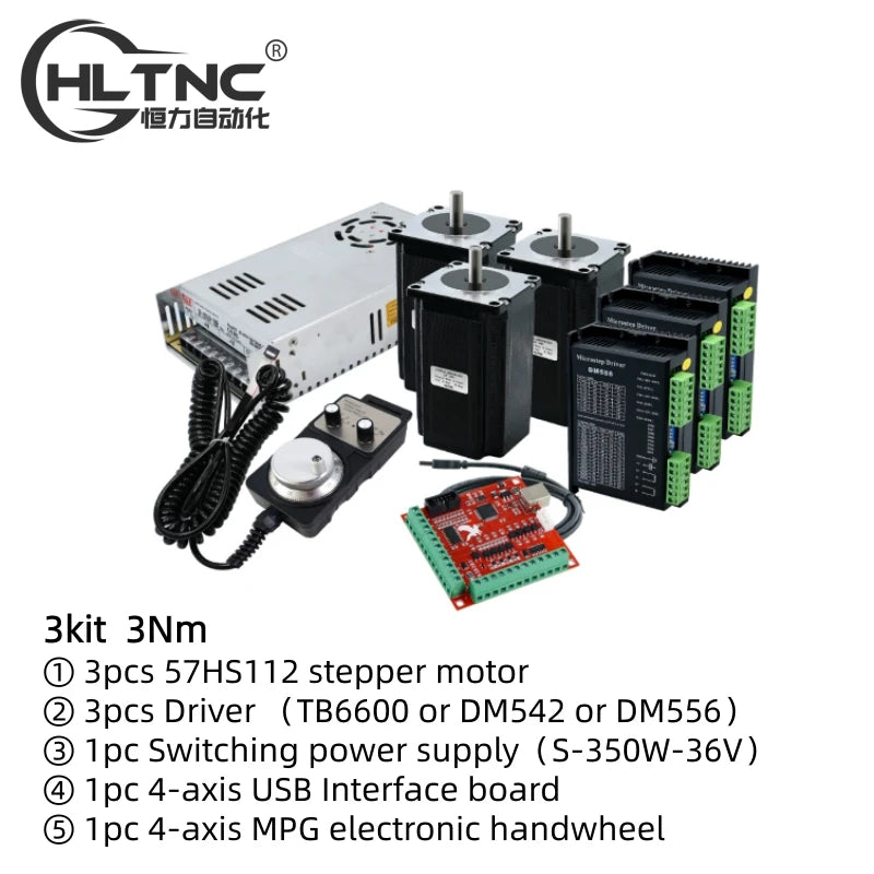 Nema 23 Stepper Motor Kit 57mm 3 4 Axis CNC Driver TB6600 DM542 DM556 & USB Mach3 Controller & 350W 36V Power PSU+5V Handwheel