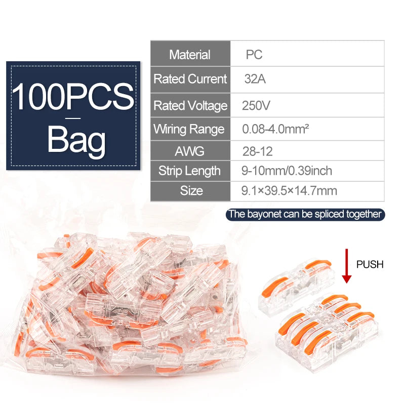 25/50/100PCS Lever Wire Connector 2 Pin 1 in 1 out Splicing Terminal Blocks Led Strip Lighting Home Electric Quick Connectors