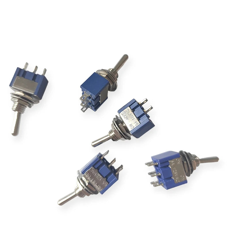 2PCS MTS-101/102/103/202/203 Toggle Switch 6mm Dark Blue 2/3Position 2/3/6Pin ON-ON/ON-OFF/ON-FFF-ON 6A 125VAC Arm Rocker Switch