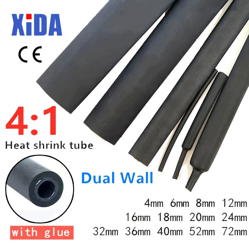 1Meter 4:1 Heat Shrink Tube With Glue Thermoretractile Heat Shrinkable Tubing Dual Wall Heat Shrink Tubing 6 8 12 16 24 40 52 72